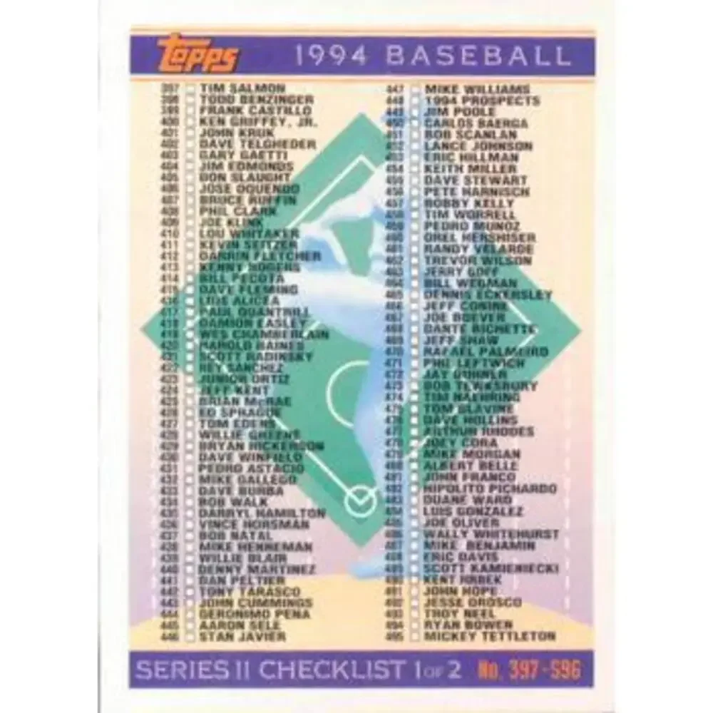 1994 Topps Checklist: 397-495 and 694-792 CL, UER # 792